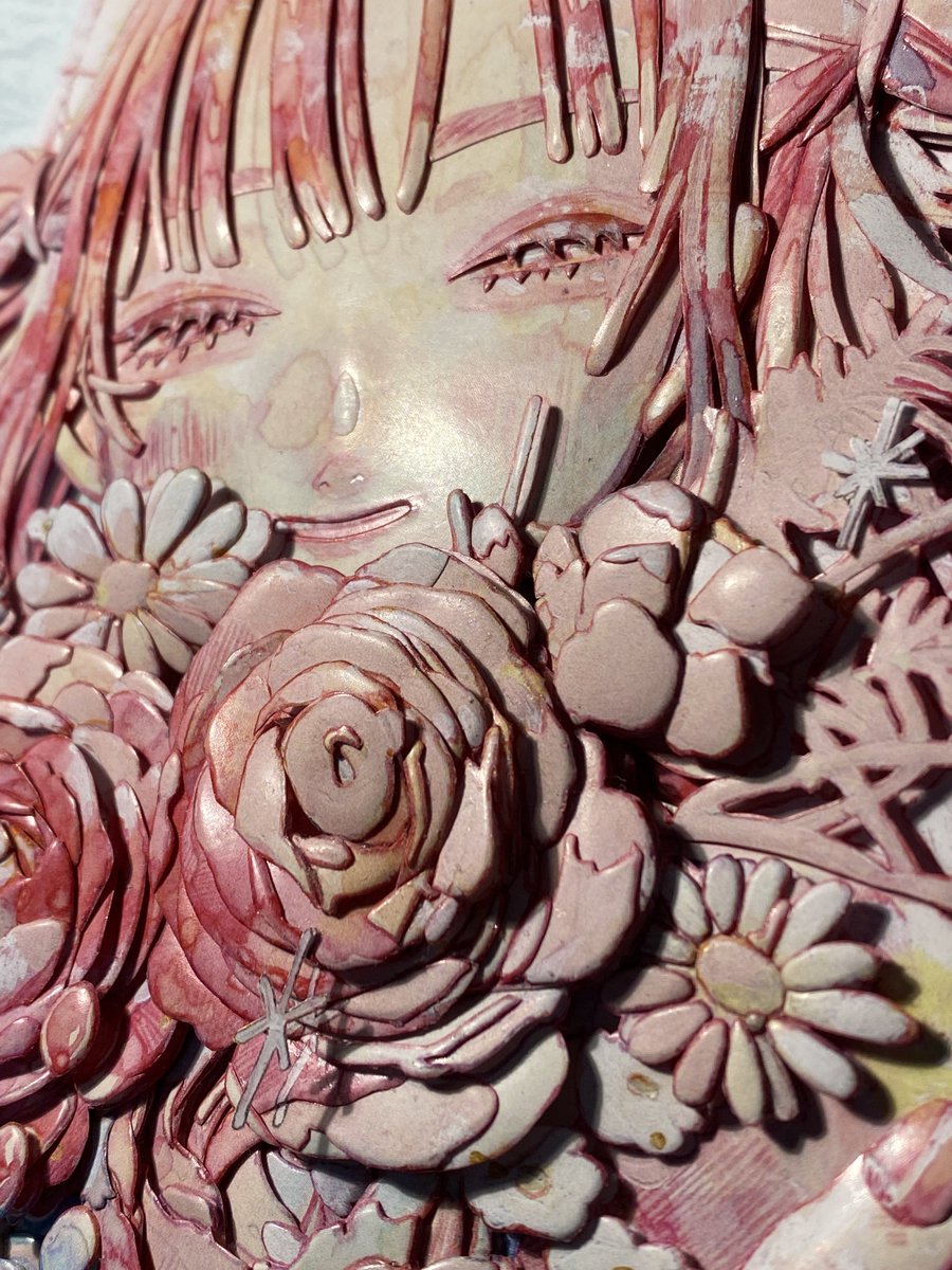 ユウリ「オカユウリさん名古屋個展「 #永遠の花を君へ」シャドーボックスを色んな角度から。」|だんで@イラストを立体化する人のイラスト