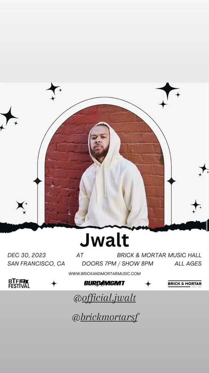 101PercentMusic's tweet photo. @officialjwalt 
@BrickMortarSF 
10;30pm https://t.co/i4Eo8lAOUE