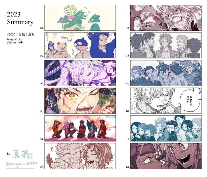 振り返れ❗️2023‼️
ということでテンプレお借りしましたありがとうございます!
ワートリに再燃して狂わされた1年だったな 幸福

こう並べるとどんだけ色塗りに苦手意識があるかが分かる(ほとんどグラデーションマップ頼り) 