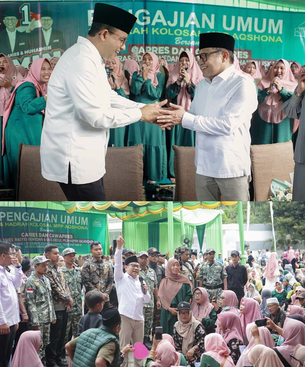 DPP_PKB's tweet photo. Calon Presiden dan Wakil Presiden RI, Mas Anies @aniesbaswedan dan Gus Imin @cakimiNOW menghadiri Pengajian Umum di Banyuwangi (28/12). 

#AMINAjADulu
#AniesMuhaimin https://t.co/EnkCDaRj4r