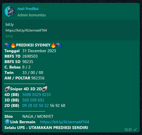 AwiPrediksi's tweet photo. Angka Paten SYDNEY Bossku semoga di SAH kan bandoot , jangan lupa di kolepp kembali dengan angka bossku 🤝🤝🔥 SALAM HORMAT BOSSKU

Gabung prediksi Awii lengkap dan gratis di wa:
📲 0813-2039-2590 https://t.co/2IOcq2SL2d