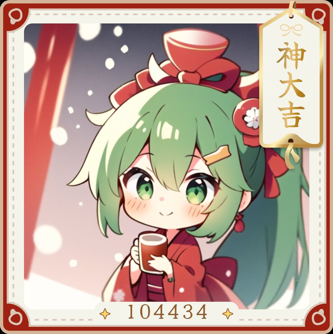 Simejiでおみくじを引いてお年玉番号を発行しよう🎁🎍
2024の運勢は...【神大吉】/.:°╰(ˇωˇ )╯｡:*\
私の新年の抱負は...【】
#Simejiでおみくじ2024 h5.simeji.me/sj-imgtolora?f… #新春お年玉チャンス