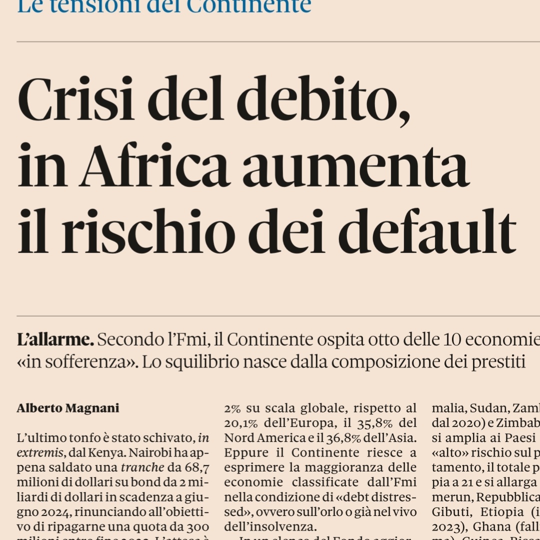 In #Africa aumenta il rischio di default nel 2024, con 8 economie già in sofferenza sul debito. Si parla spesso della #Cina. Ma i problemi nascono - anche - dall'ascesa di creditori privati e un debito espresso nelle loro valute, dollaro in testa, con costi sempre più opprimenti