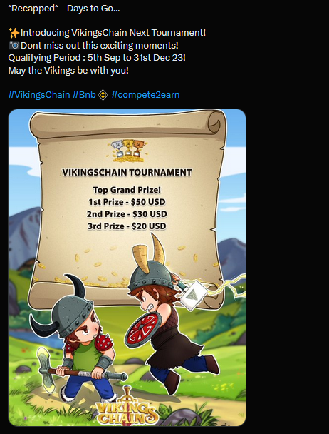 Congrats to all winnners for this tournament.

As we end 2023, #Vikc team would like to wish everyone a great 2024! 

Fret not, our next tournament will begin in Q1 2024. 

#Vikingschain #blockchain #bnb #crypto
