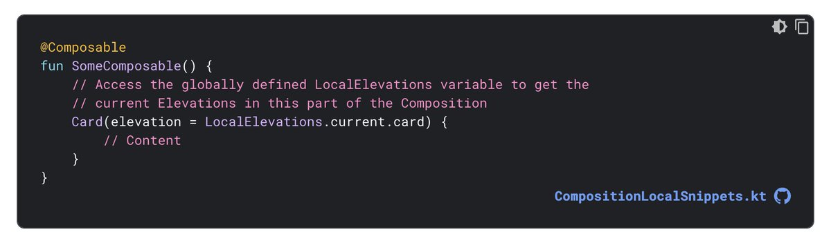 imshayanthe's tweet image. What is CompositionLocal in Jetpack Compose ? 🤔

CompositionLocal allows you to create tree-scoped named objects that can be used as an implicit way to have data flow through the UI tree. 🤔🧵

#jetpack_compose
#AndroidDevs