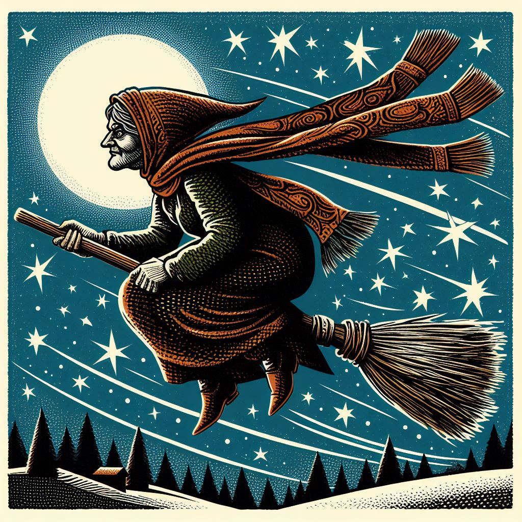 Tonight is Epiphany Eve when Befana, the Italian "Christmas witch", takes to the skies. 
The "old soot-covered woman" delivers presents to children on her broomstick which she also uses to sweep the floor, symbolically sweeping away all troubles ready for a fresh new year.