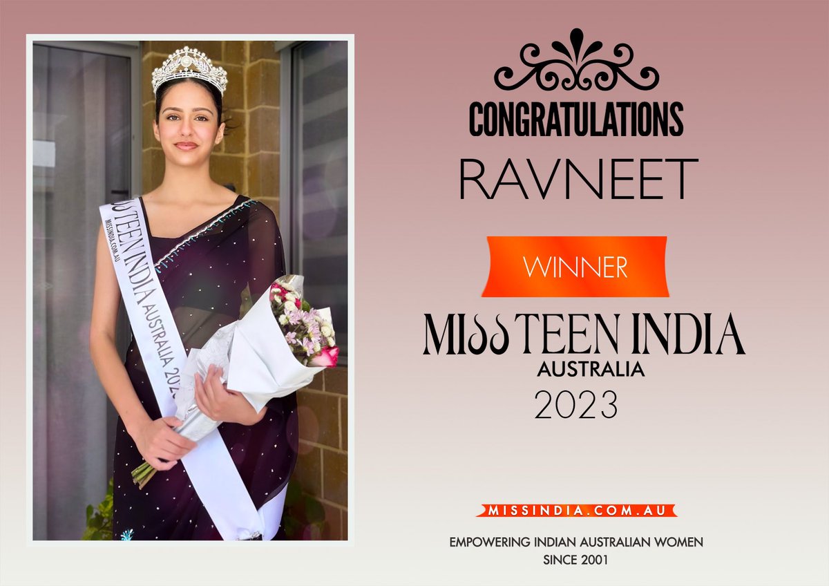 #breaking: 19 years old Archi Bhatt, from Melbourne, fluent in Hindi & Gujarati and 17 years old Ravneet Kaur, from Perth, fluent in Punjabi, have been announced Miss India Australia & Miss Teen India Australia 2023 respectively.