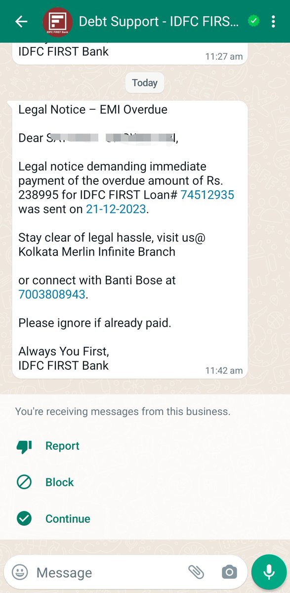 Yesterday, Banti Bose from <a href="/IDFCFIRSTBank/">IDFC FIRST Bank</a> verbally abused my senior citizen father. Shocked at the bank's approval for such behavior. This kind of malpractice needs to be addressed immediately. <a href="/RBI/">ReserveBankOfIndia</a>
<a href="/714290/">Kunal Kumar</a> <a href="/corruptrecovery/">(FACDR) LegalSpok Of Customer's Rights 🪙</a> <a href="/LCAI_Support/">Loan Consumers Association</a> <a href="/LawTodayLive/">Law Today</a> <a href="/FinMinIndia/">Ministry of Finance</a> <a href="/skaursimran/">Simran Kaur</a>