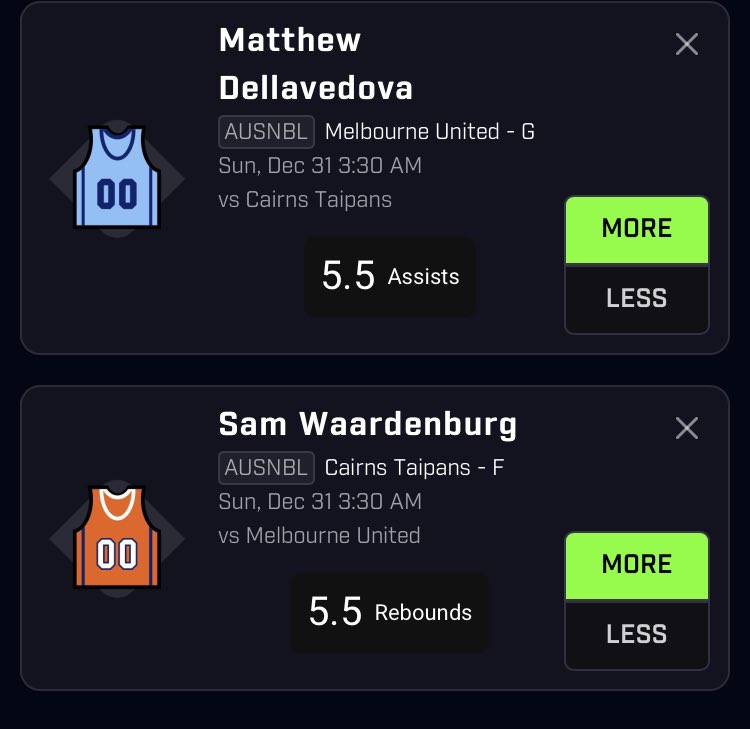 FoolShaqin's tweet photo. AUSNBL 

Melbourne 🦅 vs Taipans🐍

2 - Man Stacks 

Dropping a 6 man before game time 🔥🔥

#ausnbl #prizepicks #gamblix 

My favorite two man card is Patrick and Mathew 

Drop a like if tailing or fading 🔥🔥⭐️ 
Can’t wait for NFL Tomorrow 😁😁 https://t.co/6ufAj3Xw3X