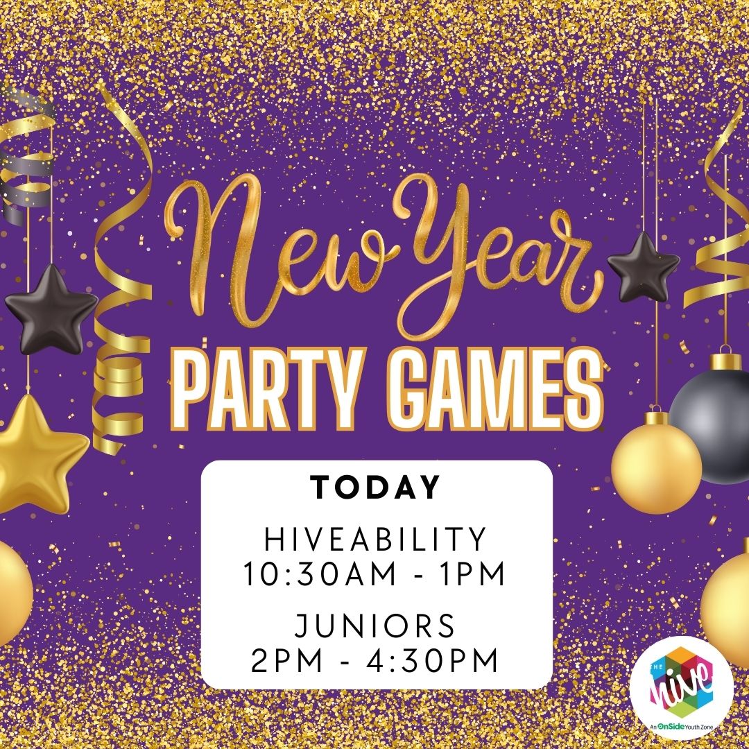 Join us on Hiveability & Juniors today for games, challenges, and unforgettable fun. Let's bid 2023 a memorable farewell together! Please remember today's sessions will be slightly shorter in order for our team & young people time to spend with family & friends. 🥰