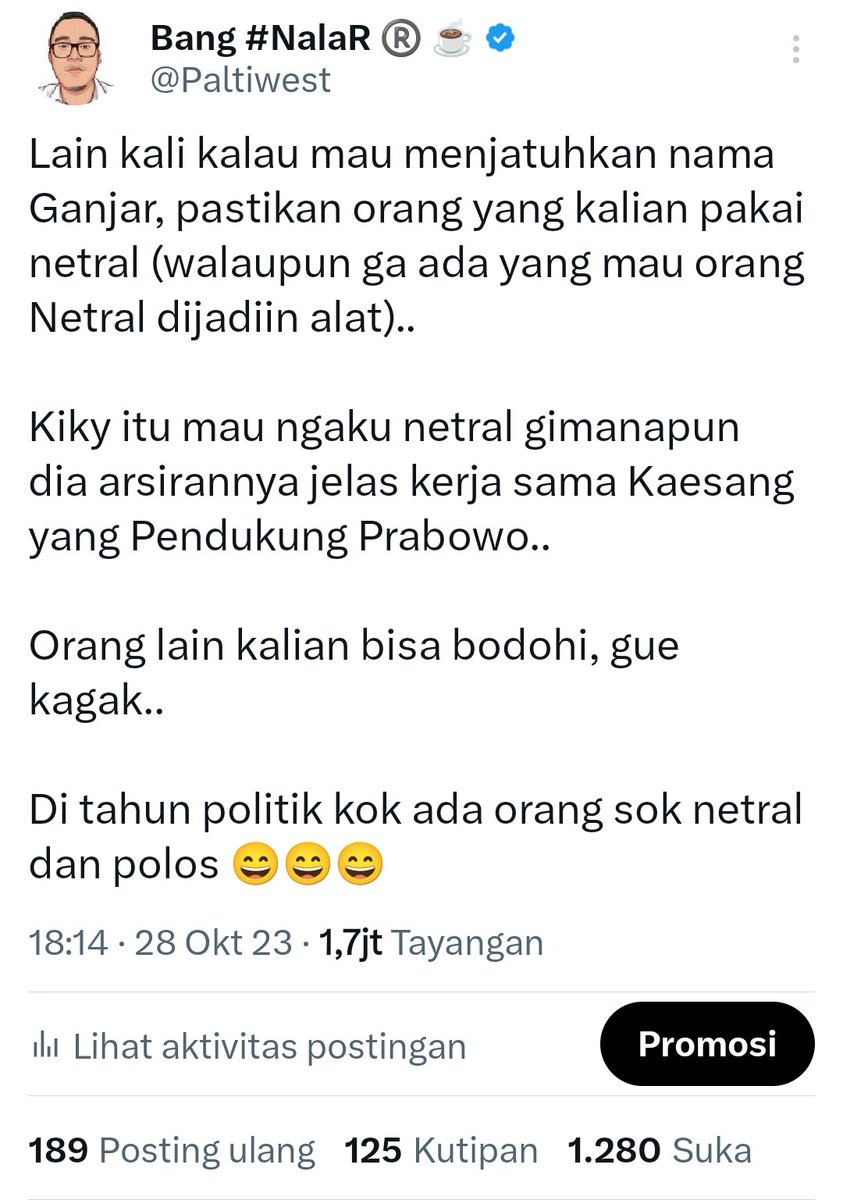 Gue dah bilang dari kemarin-kemarin kalau Kiky itu kacungnya Kaesang.. 

Kalian mau aja ditipu sama Kiky.. 

Bos, orang modelan Kiky Itu umumnya licik dan culas..