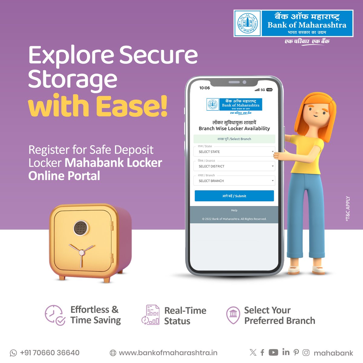 mahabank's tweet photo. Looking for a #SafeDeposit Locker to secure your treasures? Explore #Mahabank Online Locker Portal and register for it at the branch of your choice. Embrace unmatched security and convenience.  Apply now!

Click to register https://t.co/1gOWhf5S4I

#BankLocker #SafeLocker https://t.co/SZZcjXjrC1