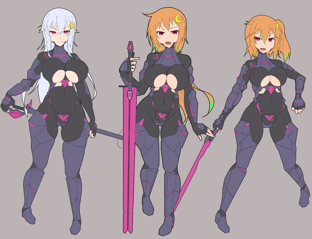 かつて名を知られた魔砲使いも有機デバイスとしての加工が済めば数多に仕える魔砲隷女の一個体に過ぎず、生前のスタイルや装備とは異なる武装/装束であっても忠誠からくる努力と身体改変で使いこなしてみせる新たな魔砲隷女が加わったデュマカイルスさんチーム横並び(杖もってるけど戦闘時は剣になる系 