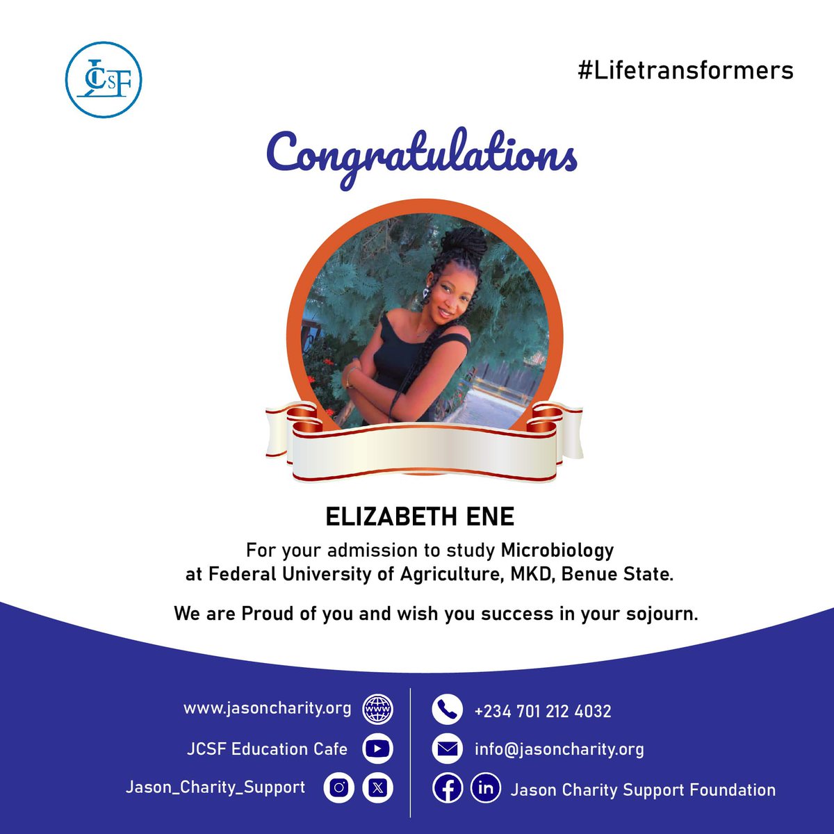 JCSF_charity's tweet photo. We congratulate Elisabeth on her admission into Federal University of Agriculture, Benue.
Elizabeth gives testimony
βMy name is Elizabeth
I applied for microbiology and I have gotten admission
All thanks to Jcsf Education cafe
#lifetransformers #educacion
Gimba Tinubu NYSC https://t.co/92KAH2FeJm