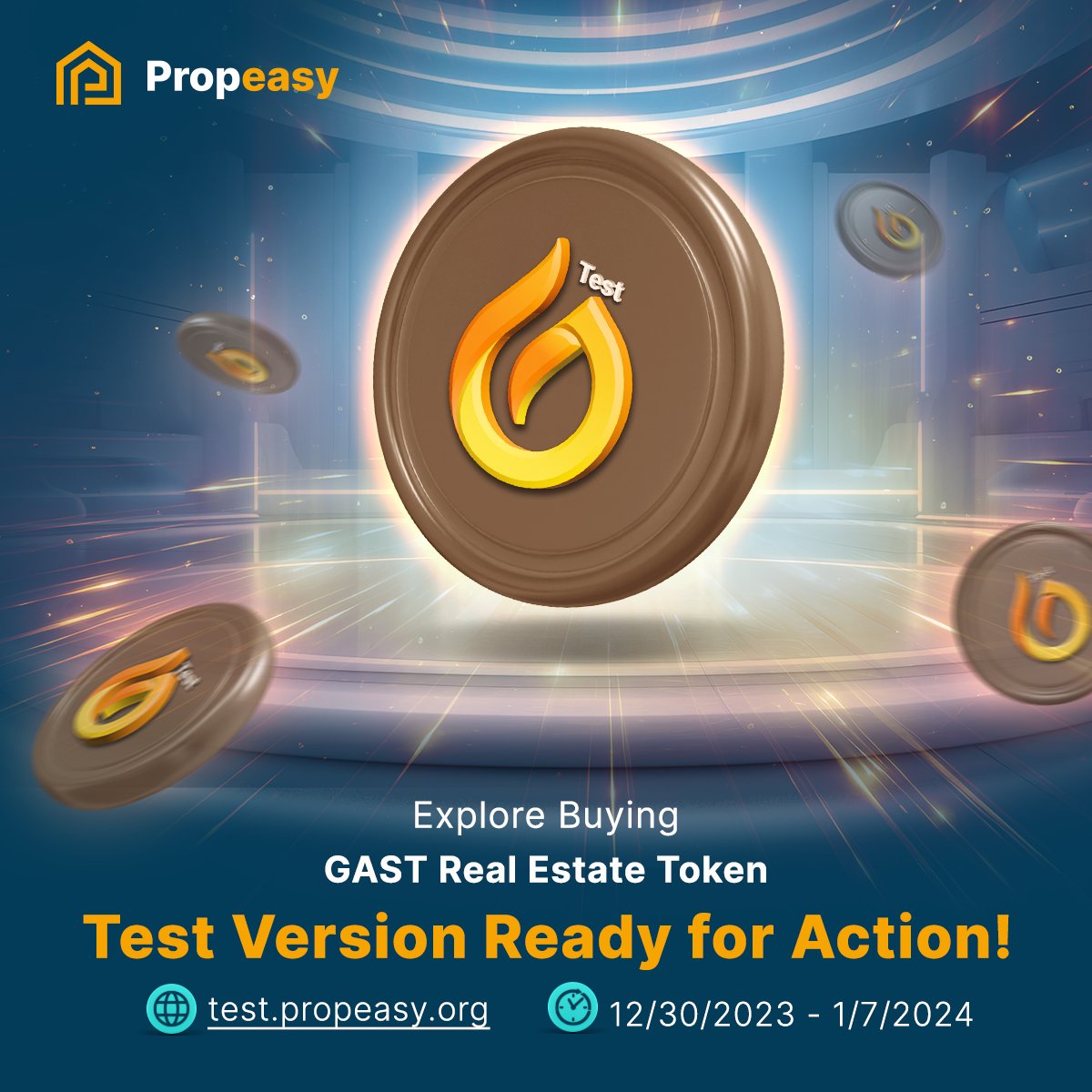PropeasyGlobal's tweet photo. 🌐 Explore the #GAST real estate token purchase process before the official launch at https://t.co/rFnC41uo6K.
Features: 🏠 Access project info, 🔗 connect wallets, 🤝 invite friends, & 📊 check purchase history
Details: https://t.co/U6RdPEO20K
#Propeasy #TestLaunch https://t.co/V95uOwGs0e
