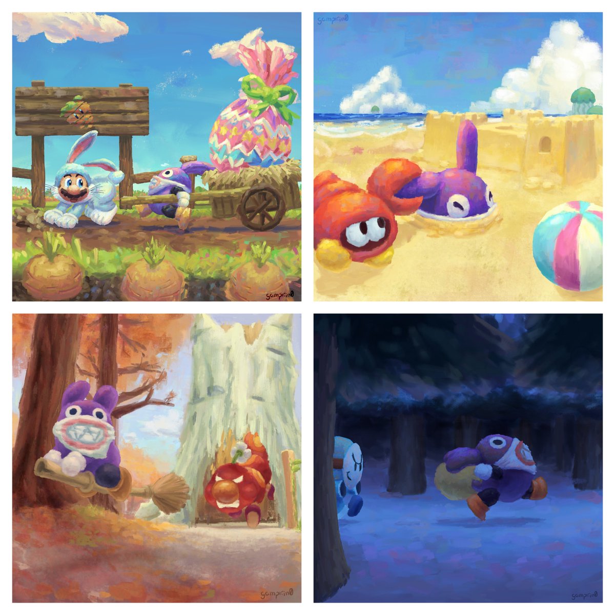 gampkin0's tweet image. With our mischievous friend, from spring's playful antics to winter's silent adventures, this collection unfolds the tale of Nabbit's year. Today marks the completion of this four-season art saga.
See u in the year of the dragon🐲
#YearOfTheRabbit