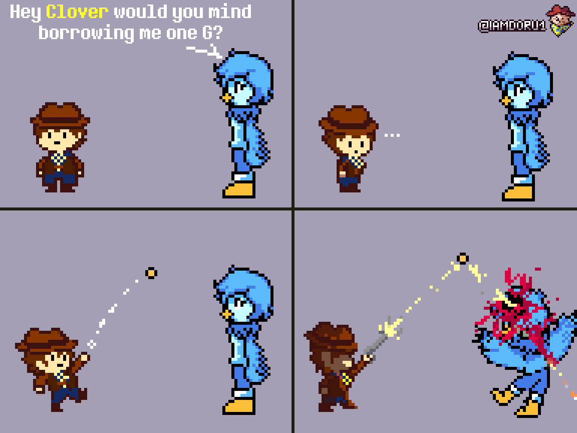 IamDoru1's tweet photo. Clover's Coin Trick -Shitpost Sunday #8 [Gore warning]

#UndertaleYellow #undertale #ShitpostSundayDR https://t.co/on7GUaPBFf