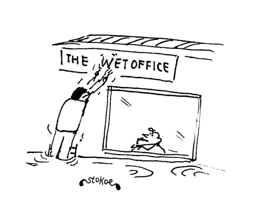 The Wet Office.

#cartoon by #stokoecartoons from The Spectator.
#metoffice #flooding #Weathercloud #Flood