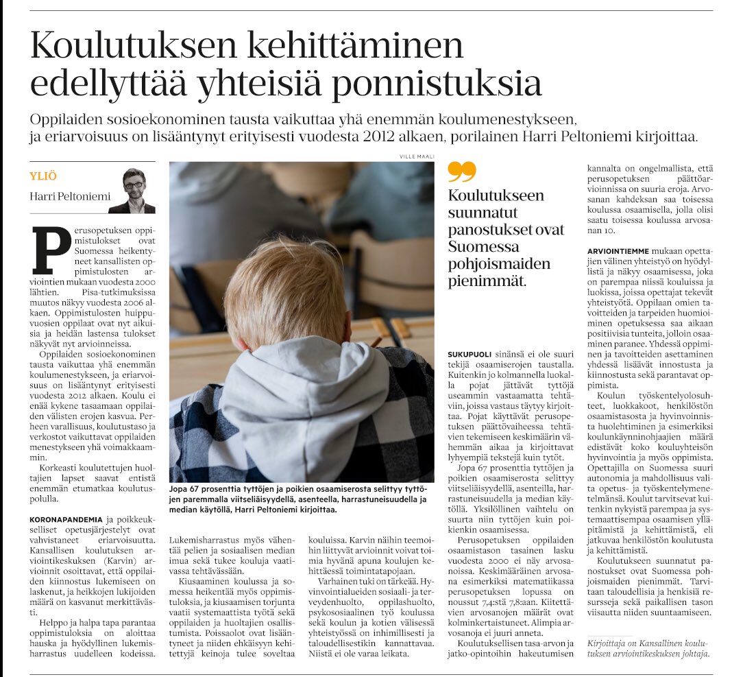 Yhteistyö kaikilla tasoilla on avainasia koulutuksen kehittämisessä #perusopetus #oppimistulokset 
satakunnankansa.fi/lukijalta/art-…