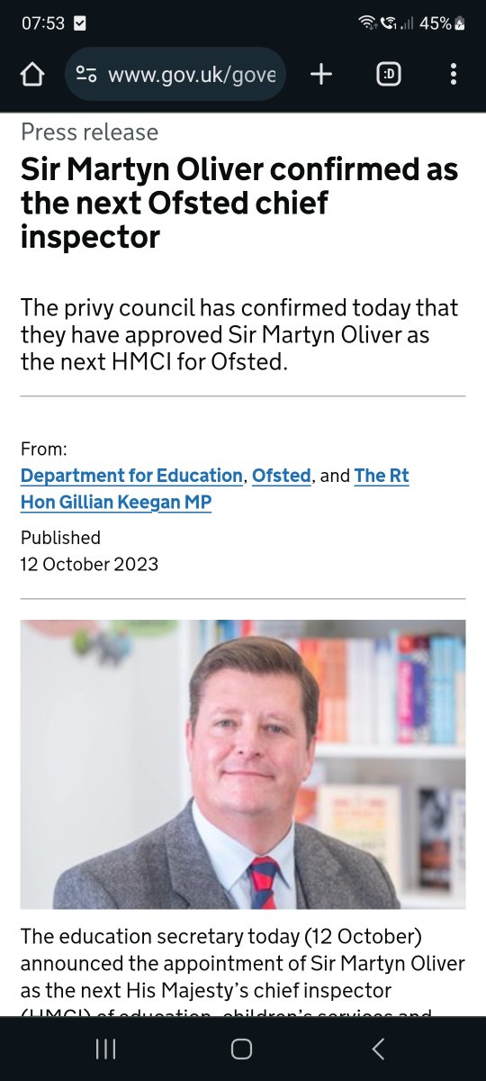 I missed one. The incoming Chief Exec of Ofsted was also one of the commissioners of the internationally discredited Tony Sewell-led race report. Interestingly, similar to the BBC's coverage of the new BBC chair, the govt press release doesn't mention the report of his…
