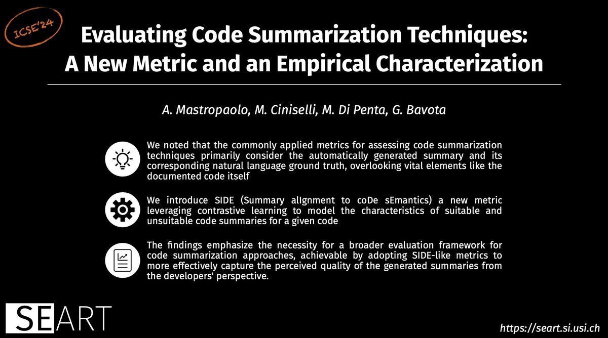 Antonio Mastropaolo (@antoniomastro2) on Twitter photo Exciting news 📢🚀
We are wrapping up 2023 with two accepted papers at the Research Track of ICSE'24 💻
📄Preprint: arxiv.org/abs/2312.15475
💻Code/data: tinyurl.com/259r9af9
A result of the DEVINTA project.
<a href="/ERC_Research/">European Research Council (ERC)</a>
<a href="/MatteoCiniselli/">Matteo Ciniselli</a> <a href="/mdipenta/">Max Di Penta</a> <a href="/gbavota/">Gabriele Bavota</a>
(2/2) Exciting news 📢🚀
We are wrapping up 2023 with two accepted papers at the Research Track of ICSE'24 💻
📄Preprint: arxiv.org/abs/2312.15475
💻Code/data: tinyurl.com/259r9af9
A result of the DEVINTA project.
<a href="/ERC_Research/">European Research Council (ERC)</a>
<a href="/MatteoCiniselli/">Matteo Ciniselli</a> <a href="/mdipenta/">Max Di Penta</a> <a href="/gbavota/">Gabriele Bavota</a>
(2/2)