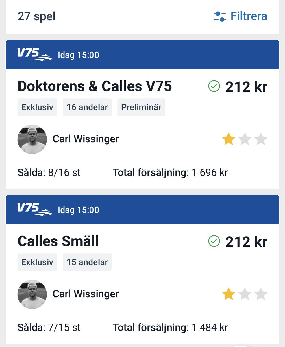 Status just nu! 
Jag och <a href="/Skabbelicious/">Doktoren</a> kör vår vanliga lapp🔥 
15:00 smäller de! Haka!!🥂 

Doktorn och Calle: atg.se/gottkopet/spel…

Calles Smäll: atg.se/gottkopet/spel…