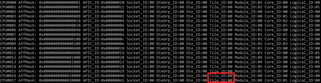 InstLatX64's tweet photo. The #MeteorLake topology problem:
#Crestmonts on IO-die in CPUID.1Fh report also the same Tile_ID as the ones on the Compute-die, so they are distinguishable just with the number of the supported cache levels. I think the purple b7 field is missing from the CPUID.1Fh. https://t.co/FVhvhgIbMC