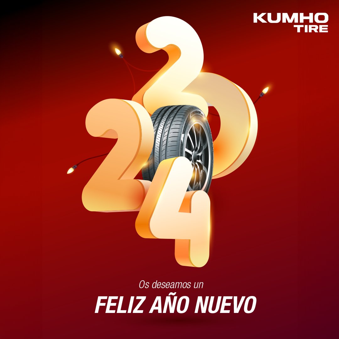 🎉🚗 ¡Prepárate para el camino que te espera en el nuevo año! Kumho Tire te desea un 2024 lleno de nuevas experiencias, éxitos y kilómetros de alegría. ¡Feliz Año Nuevo! 🌟🎆 #KumhoAventurero #RutasDeÉxito2024