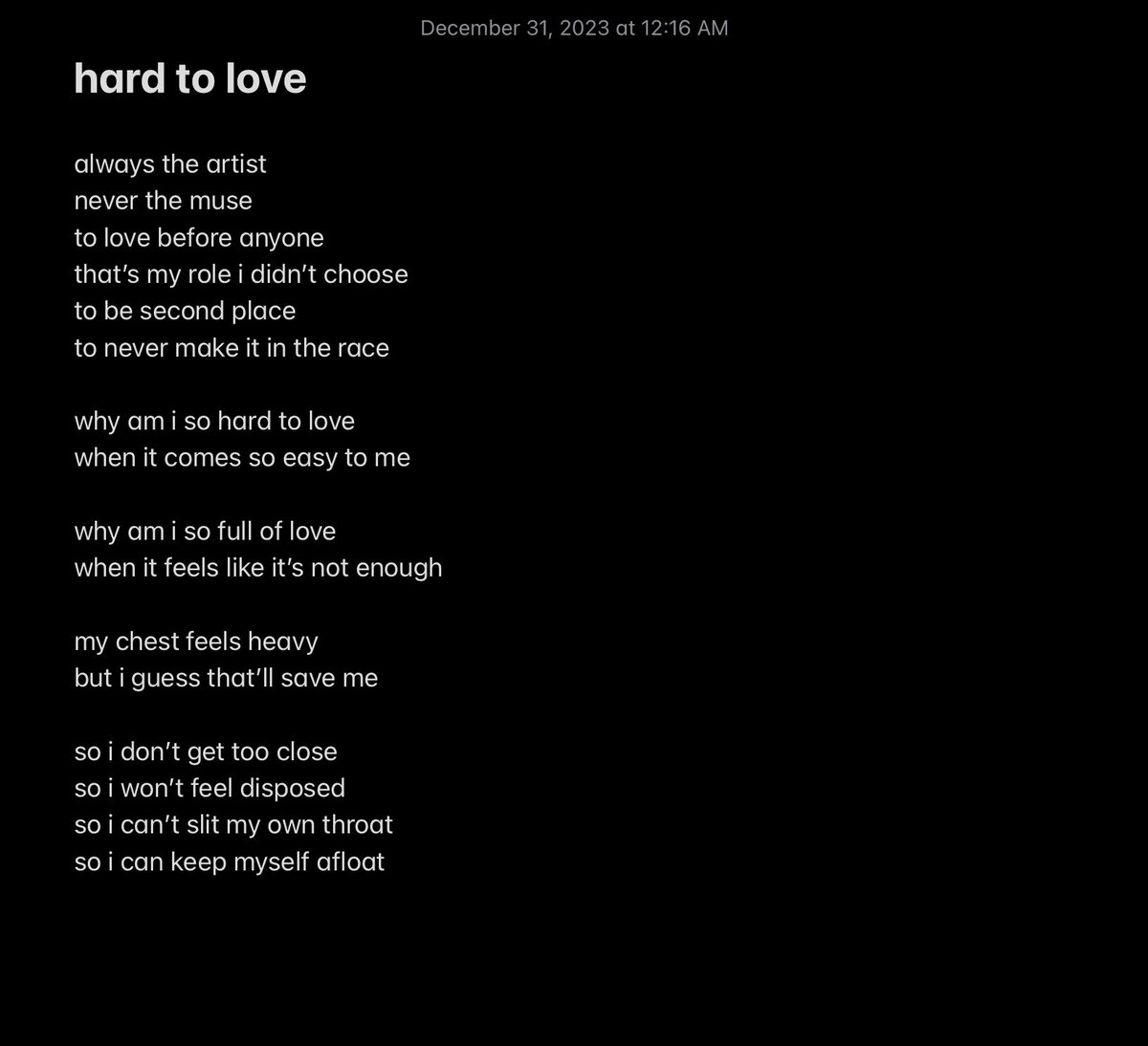 creatingdion's tweet photo. it’s been so long i’m sorry i’ll be back soon 

for now i can just offer this 
it manifested itself so fast i had to share :’)

first draft of a potential song about feeling hard to love 

happy new year friends, i love you endlessly <3 https://t.co/xqRCnsWiGh