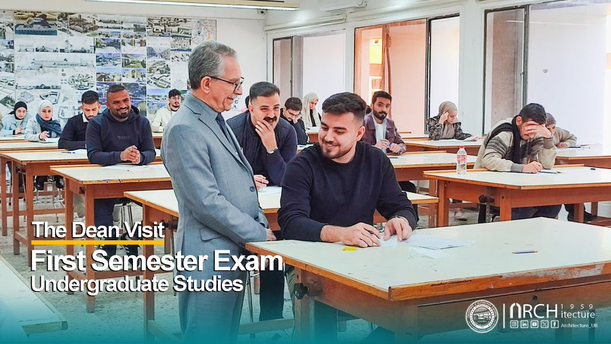 Architecture_Ub's tweet photo. #First_Semester_Exams
#Dean_Ghassan Hameed Abdulmajeed visited on December 31, 2023, overseeing first-semester exams, reviewing questions, and monitoring students. Best of luck to all our students!

#Exams #Architecture #DeanVisit https://t.co/ylHCkrDCKJ