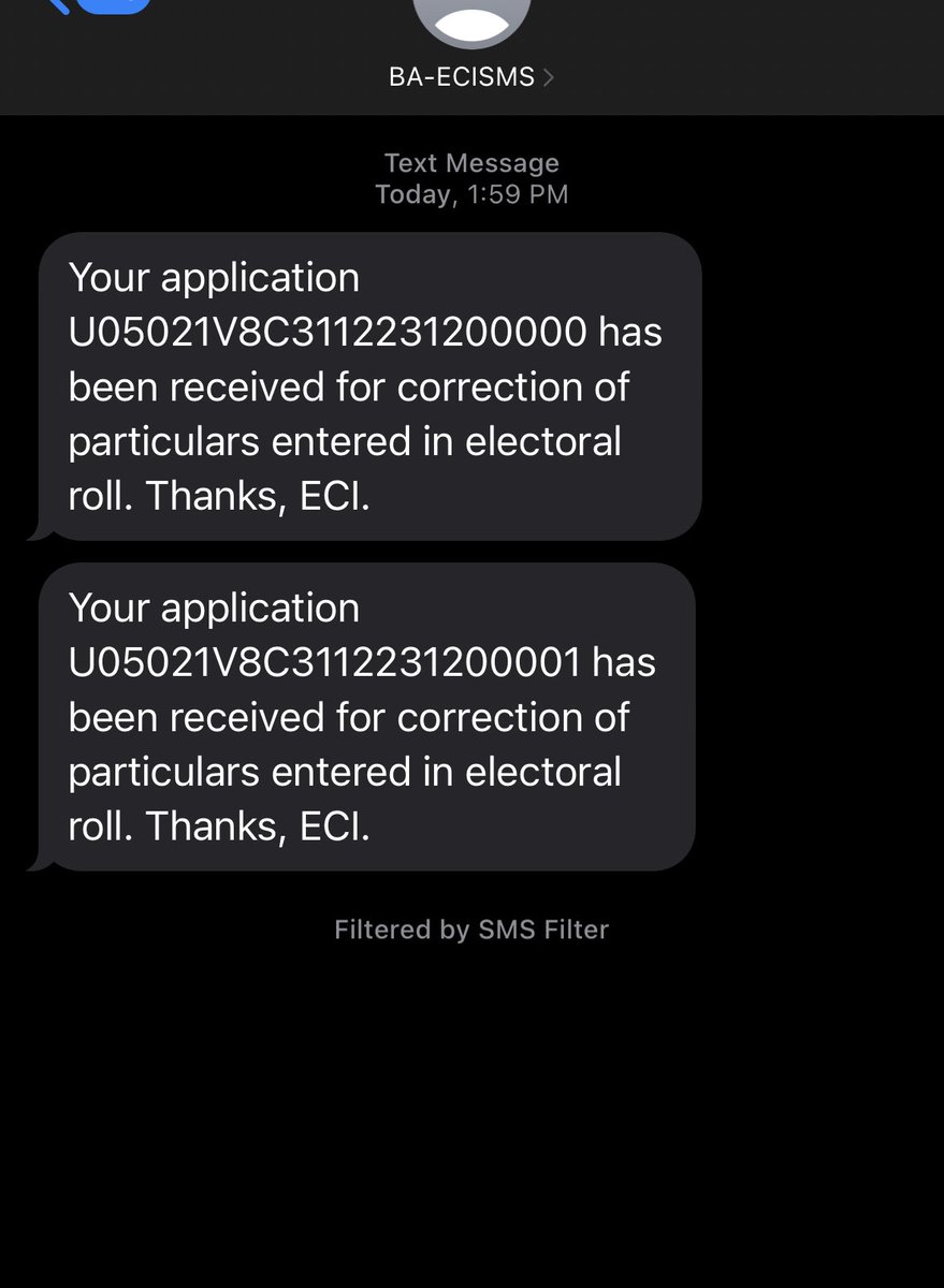 grvpant's tweet photo. Dear @ECISVEEP have received this message for some correction request. i have not filed any such correction. Please check what is this for. https://t.co/roioHdkyxk