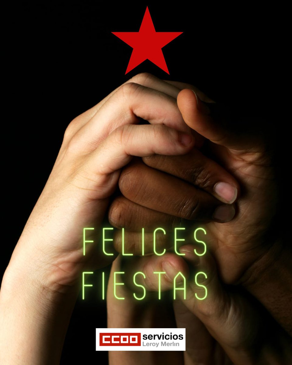 CCOOLeroy's tweet photo. Desde CCOO Leroy Merlin os deseamos unas felices fiestas y un 2024 lleno de energia y esperanza para seguir avanzando y conquistando un futuro mejor para la clase trabajadora en general y para los compañeros/as de #LeroyMerlin en particular. https://t.co/O2pFPbcpCD