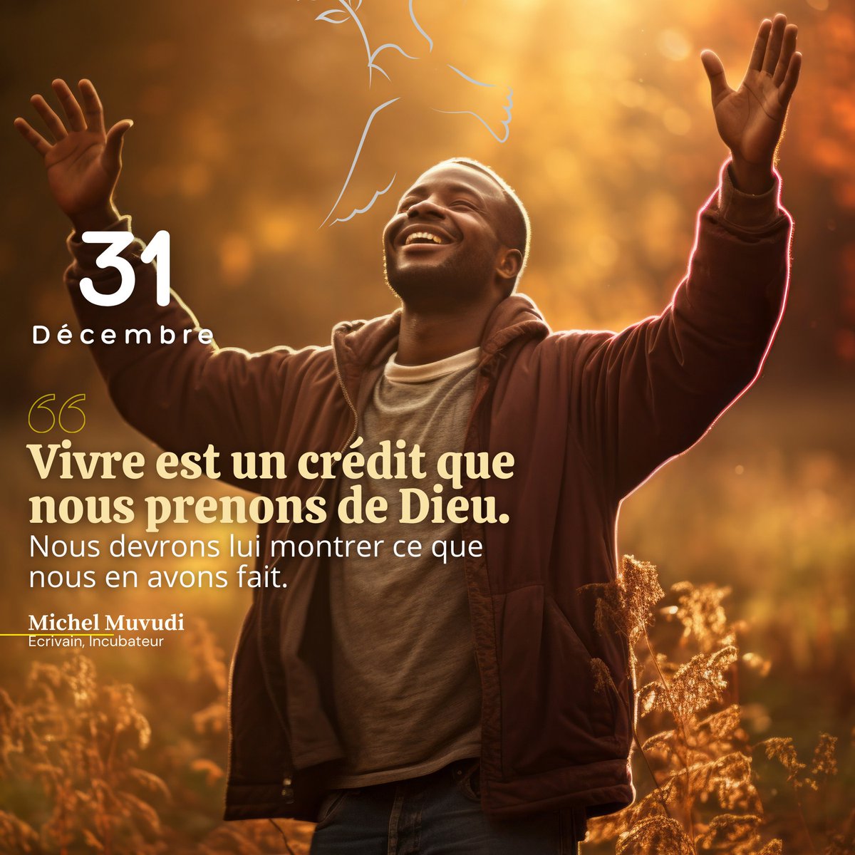 MichelMuvudi's tweet photo. Il faut bien payer ce crédit à Dieu car beaucoup en ont reçu très peu...tu n'as pas raison de gaspiller la vie reçue car elle est unique et très précieuse....Sur le calendrier, 2023 est finie mais la terre continue à tourner à la meme vitesse. https://t.co/0wIwOXxICw