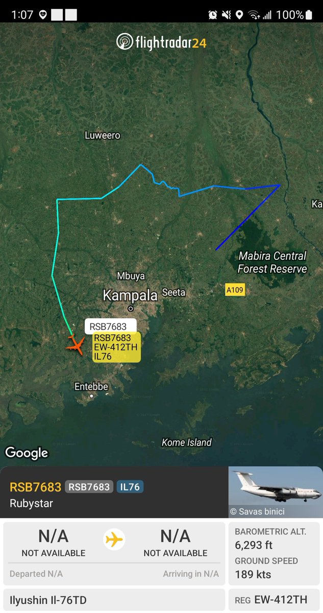 Borrowed7Time's tweet photo. Rubystar IL-76TD EW-412TH #60005F as RSB7683 landing at Entebbe. According to FR24 history, it was last seen on 25 Dec in Uganda. https://t.co/XsLxKnSYeh
