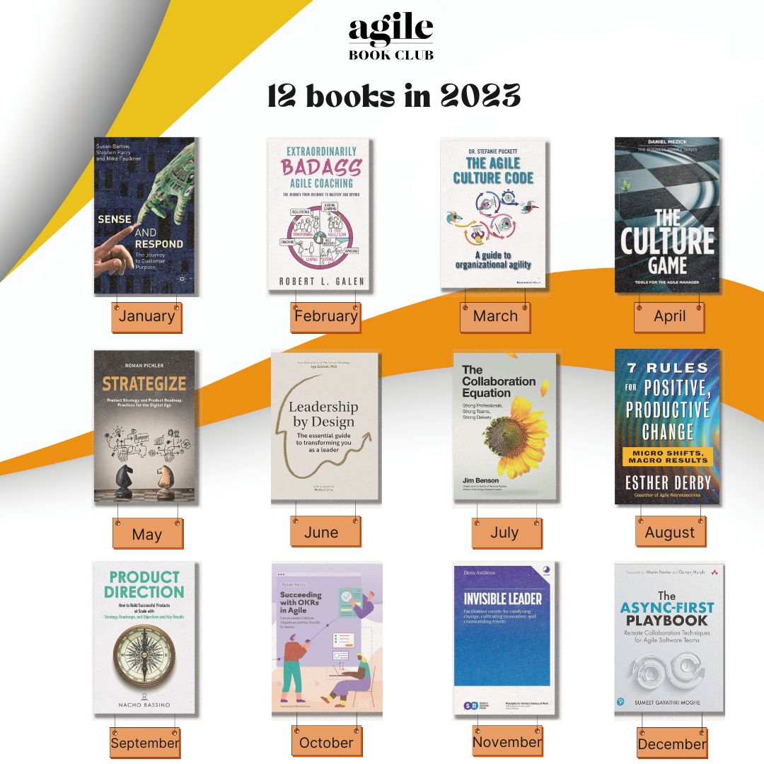 AgileClub's tweet photo. A year of exploration summed up in 12 unforgettable books, each explored in depth on my podcast. 📚🎧 Are you ready to elevate yourself for another year? Stay tuned for our upcoming podcast release on the first day of 2024! https://t.co/Wyc9ReD3f7
