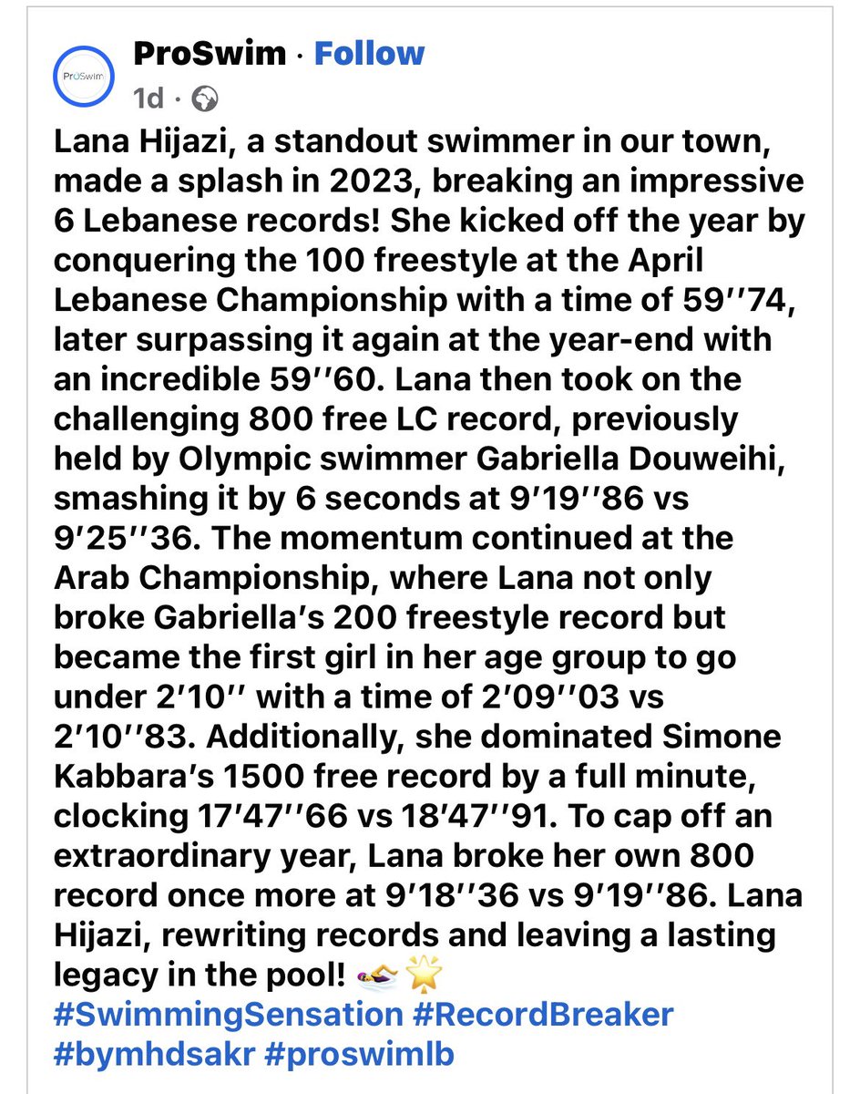 This is our Lana, and this is her story 💪💪💪<a href="/Hhhsinfo/">Houssam Hariri HS</a> <a href="/DidiSaleh10/">Diana Saleh</a> <a href="/ea_rania/">Rania El Abbassi</a> #proswimlb #ProSwim