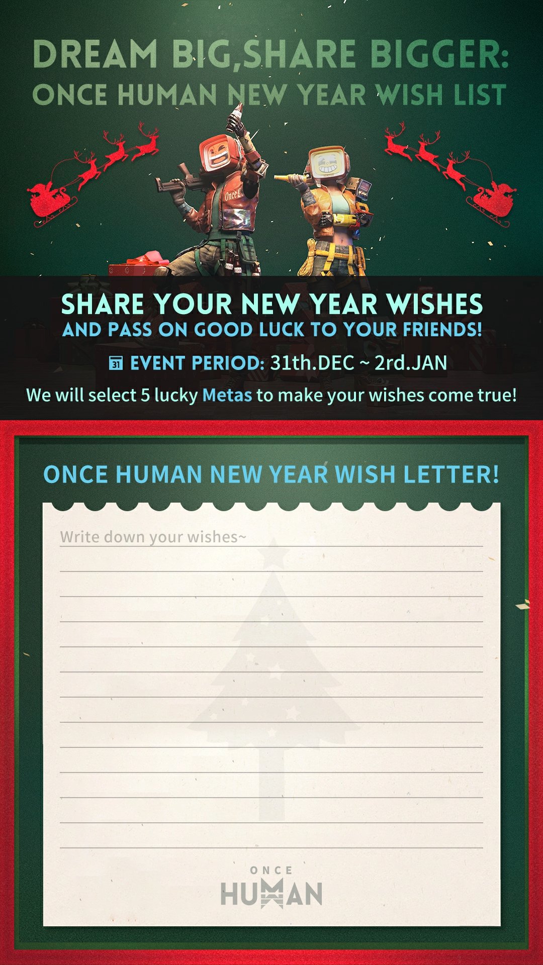 Once Human on X: &ldquo;Our &ldquo;New Year Make-a-Wish &ldquo;event begins! Let&rsquo;s 