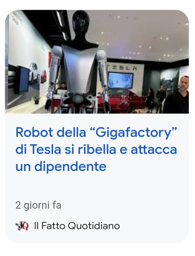 mastaccio's tweet photo. Ho capito che Musk è il nuovo Satana, però siate onesti.
Nessun robot si è ribellato, non c'è stato nessun attacco, nessun umanoide come in foto.
Quando si fa un aggiornamento software a un braccio elettronico, è bene disattivarlo, se no lavora e chi c'è in mezzo c'è in mezzo https://t.co/IHFihahtOv