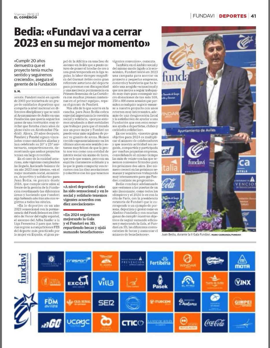 En la última página del año en La Voz de Avilés, Juan Bedia, gerente de la Fundación, hace balance de este 2023 tan especial y fija los objetivos de 2024. 

elcomercio.es/deportes/mas-d…

#FundavienLAVOZ
#Fundavi20Años