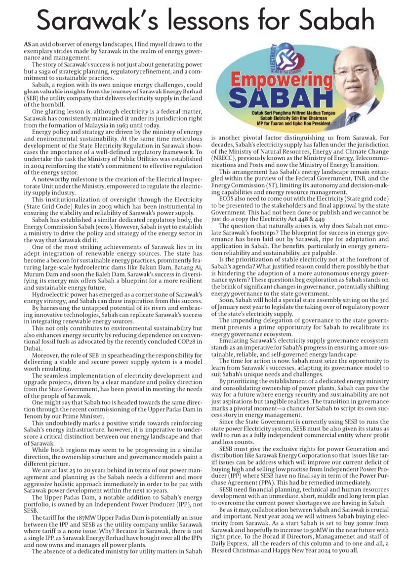 As we ring in the new year, join me in exploring Sabah's energy challenges and the lessons we can learn from Sarawak Energy Berhad's journey. Check out this week's article for insights! #NewYear #EneryJourney