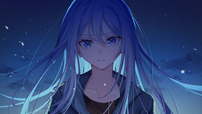 「blue hair night sky」 illustration images(Popular)