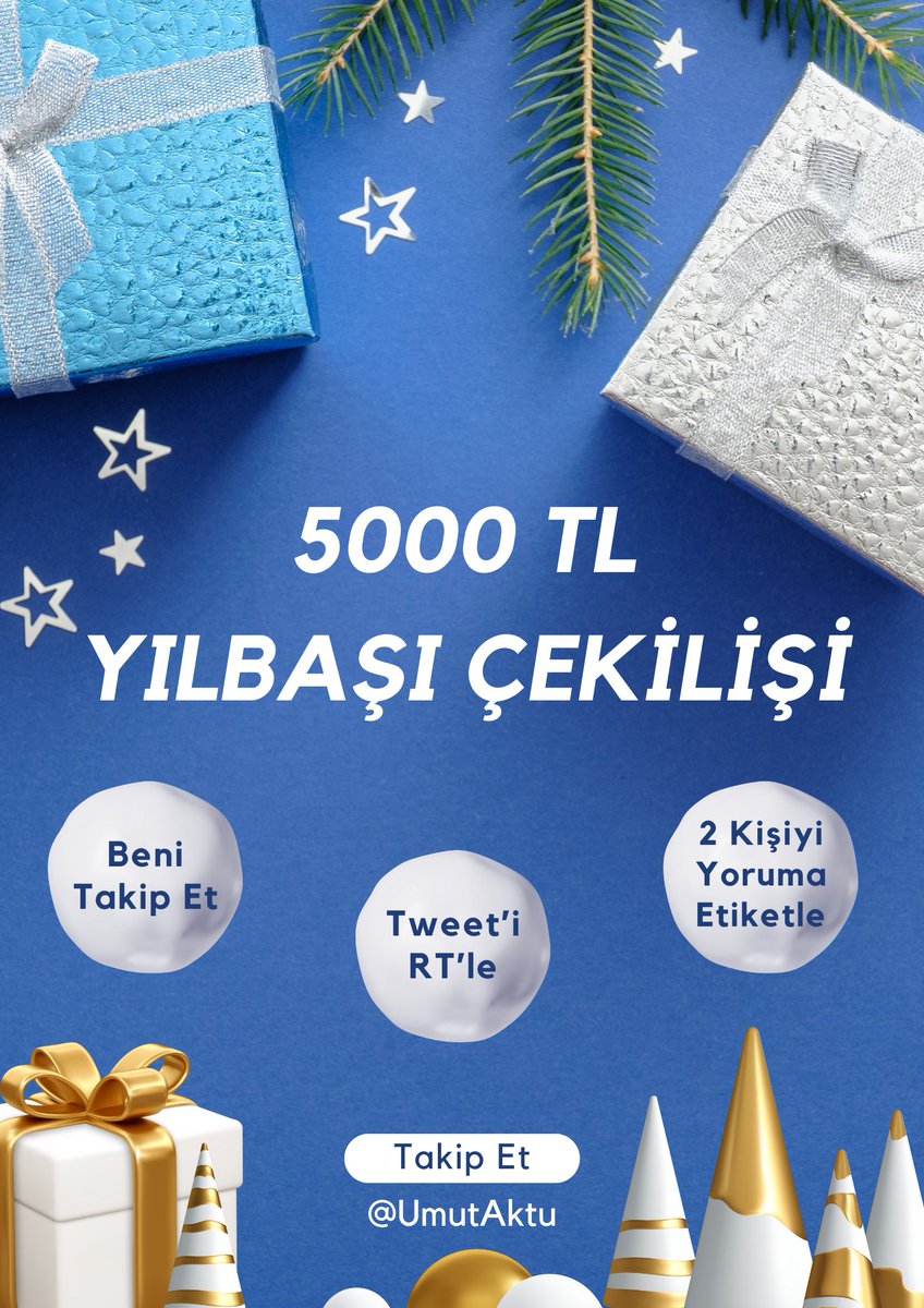 YILBAŞI ÇEKİLİŞİ - 10 Kişiye Toplam 5000 TL🎁🎉

Yeni yıla girerken güzel takipçilerime bir çekilişte benden gelsin🥳

Yapılması gerekenler:
🔸Beni Takip Et.
🔸Bu tweet'i RT'le.
🔸2 arkadaşını bu tweet yorumlarına etiketle.

Sonuçlar 3 Ocak'ta açıklanacak dostlar.
