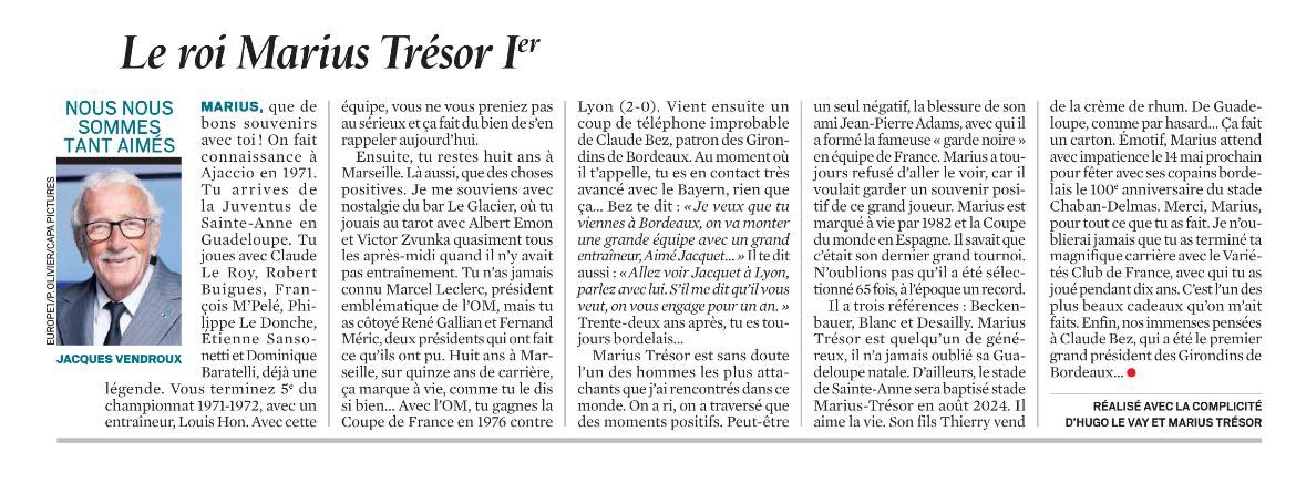 En ce dernier jour de 2023, voici ma chronique parue aujourd’hui dans le <a href="/leJDD/">Le JDD</a>, sur mon ami Marius Trésor. Un roi. Très bon réveillon à tous et bonne année 2024…