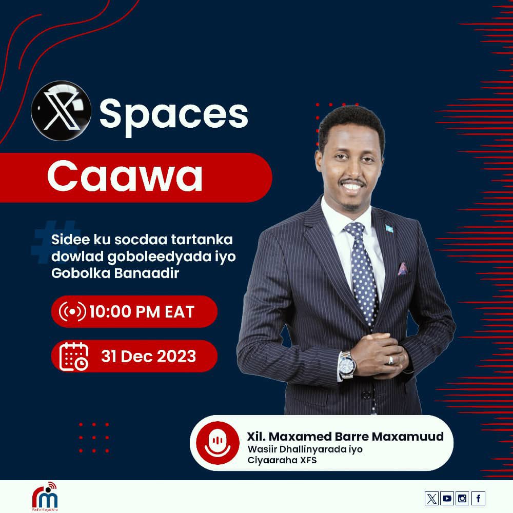 Join us tonight for our Space discussion on the Federal Member States Football Tournament with Minister of Youth and Sports, @MoBareMohamud at 10 EAT.