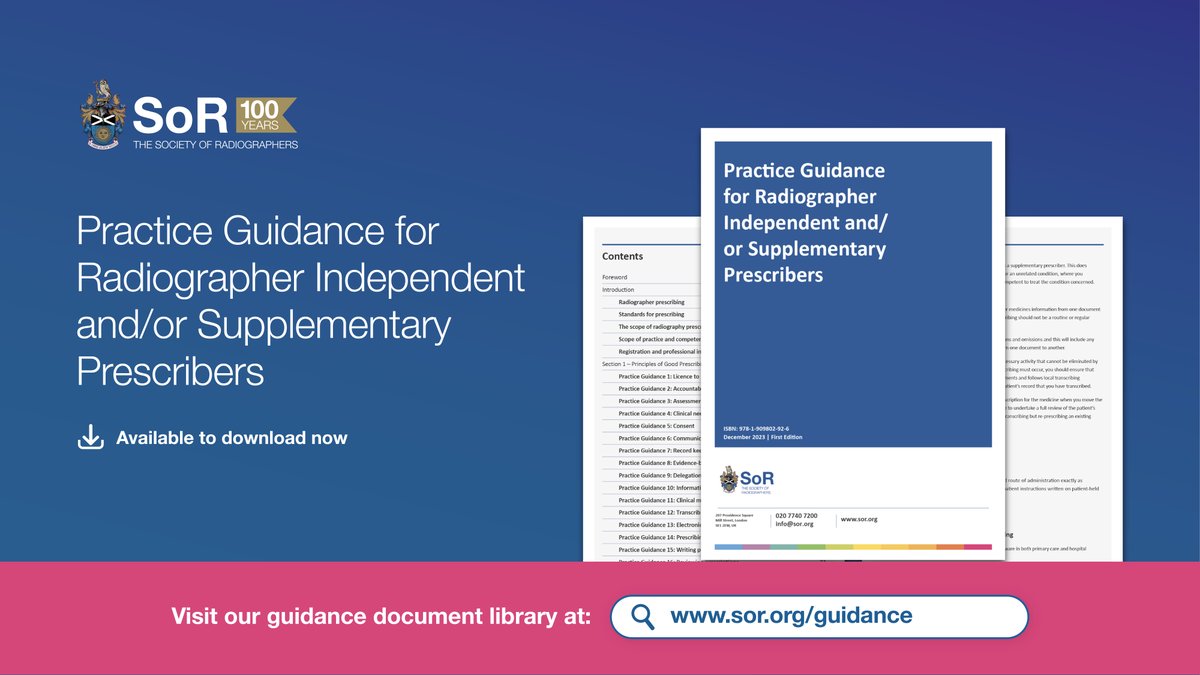 As of today, all #therapeutic #radiographer independent #prescribers can prescribe certain controlled drugs. 

Read our guidance to learn more about this important change and the scope and standards of radiography prescribing 👉 sor.org/radprescribers