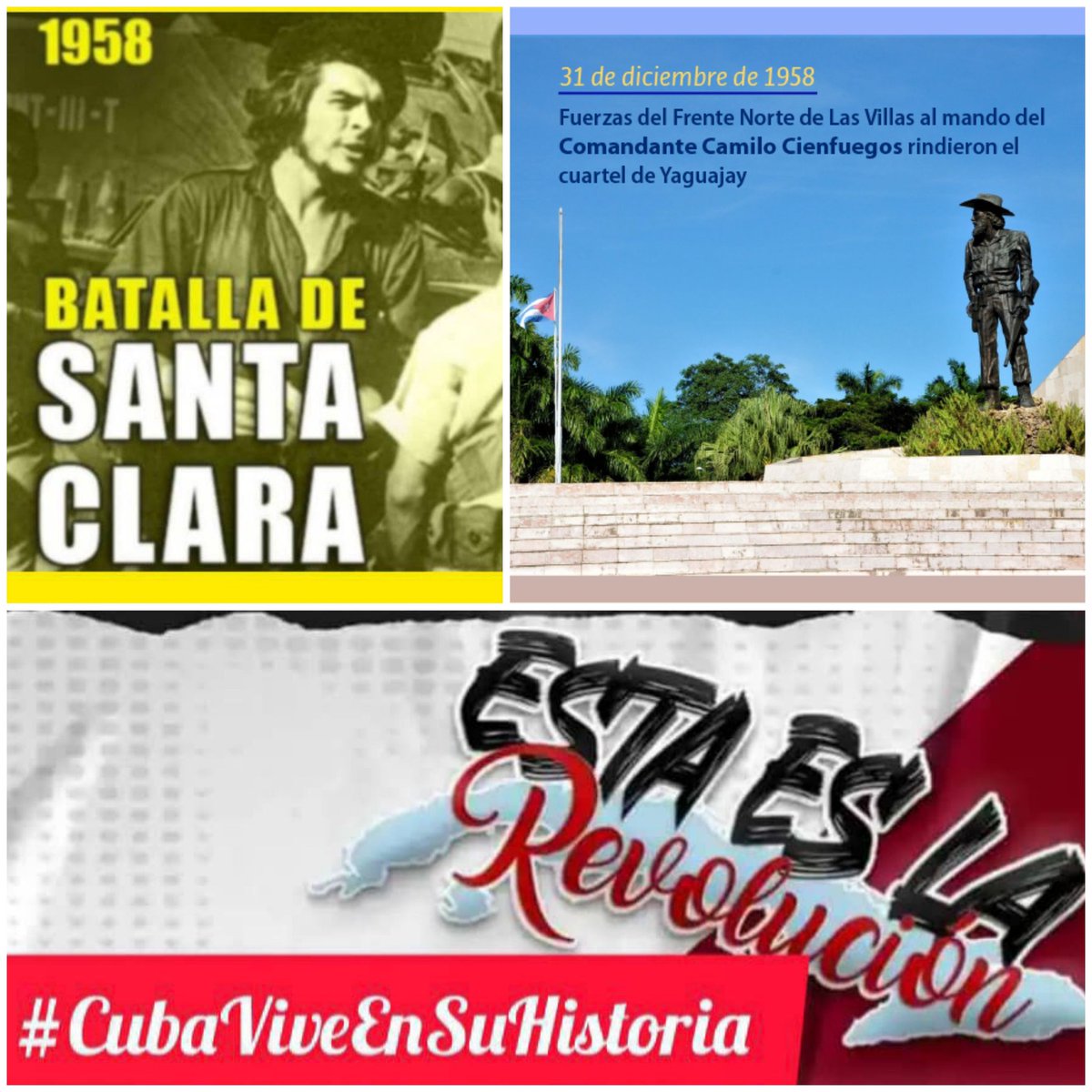 La victoria del Ejército Rebelde y otras fuerzas revolucionarias en las batallas de Santa Clara y Yaguajay, dirigidas por los Comandantes Ernesto Guevara y Camilo Cienfuegos resultaron decisivas para el triunfo definitivo de la Revolución Cubana. #CubaViveEnSuHistoria #Cuba