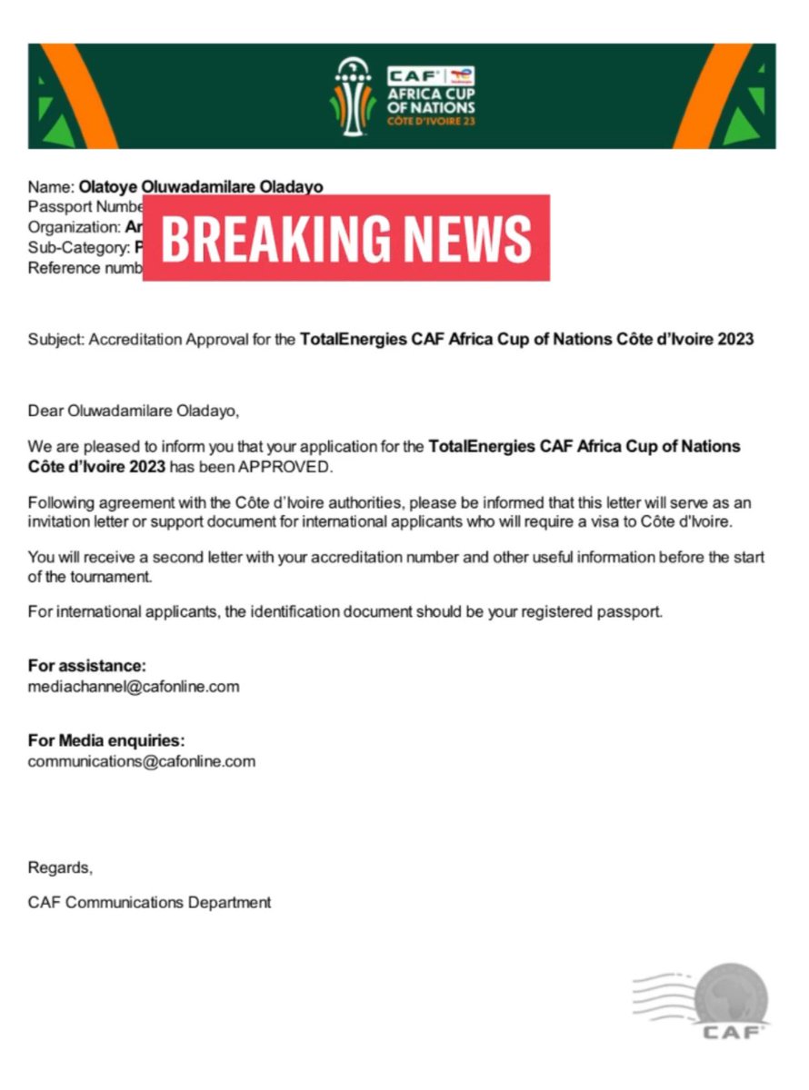 Thrilled to share that I've been accredited for #AFCON2024 in Ivory Coast from Jan 13 to Feb 11! 🇨🇮⚽ My excitement levels are through the roof! I am ready to capture the beauty of African football. I am open to exciting partnerships and sponsorship to make this journey (1/2)