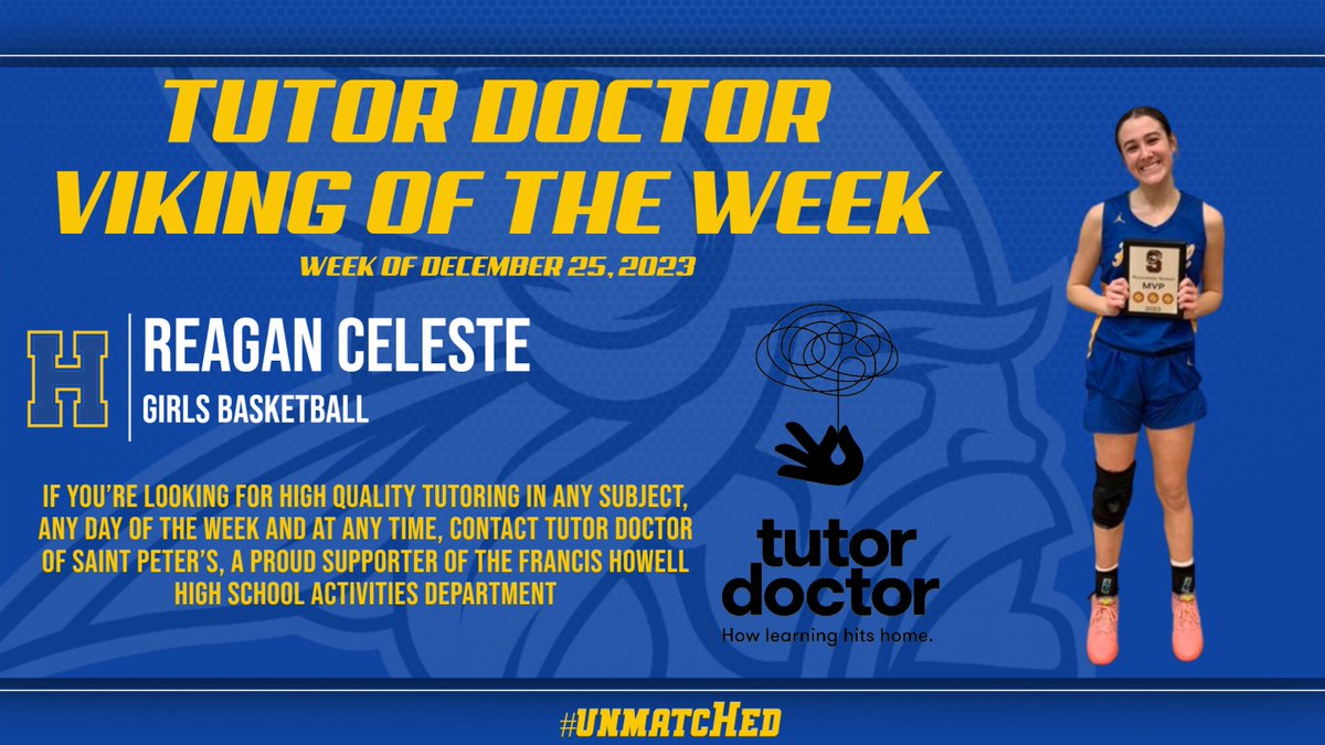 This week our Tutor Doctor Viking of the Week is Reagan Celeste! Reagan averaged over 16 points per game during the Summit Holiday Tournament and was named the Tournament MVP. Our Vikings won the tournament and remain 11-0 on the season. Congrats Reagan!