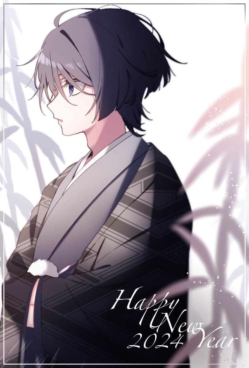 scaramouche (genshin impact) 1boy male focus solo japanese clothes short hair kimono black hair  illustration images