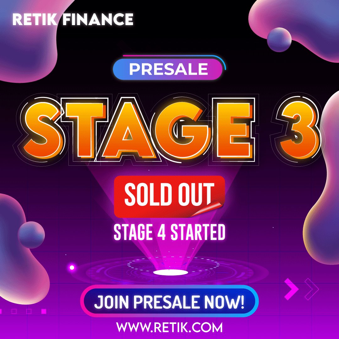 retikfinance's tweet photo. ‼️ STAGE 3 SOLD OUT! ‼️

🎉 Retik Finance Presale Stage 3 is officially SOLD OUT! 🔥

Thank you for the overwhelming love and support. ❤️

Token price has increased to $0.06 per token. 🚀

Join Retik Presale: https://t.co/pgXpFAWIB2 🌟

#Retik #HappyNewYear2024 https://t.co/0B50WXi5Hw